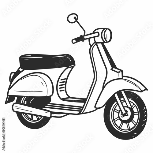 Minimalist line art illustration of a vintage motor scooter.