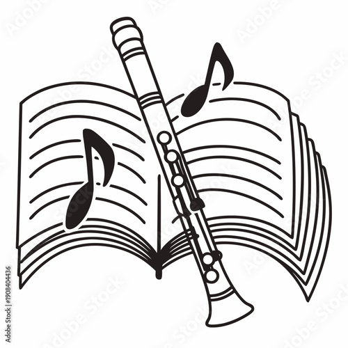 Vintage gramophone line art illustration on white background