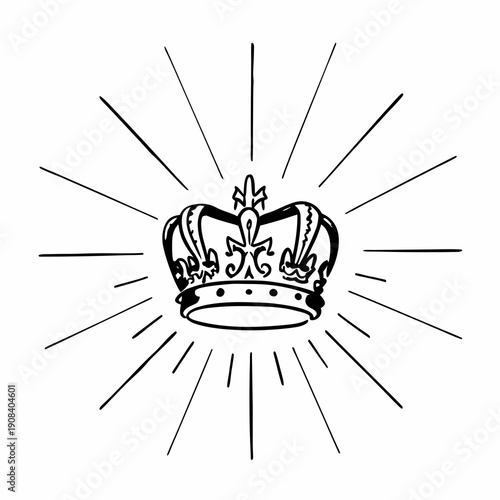 Hand-drawn royal crown illustration with radiating sunburst lines