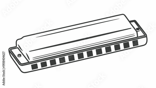 Hand-drawn black and white harmonica illustration