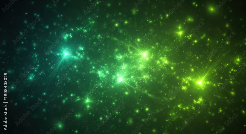 Fototapeta premium Cosmic nebula showcasing vibrant green and blue star clusters amid a swirling galactic haze