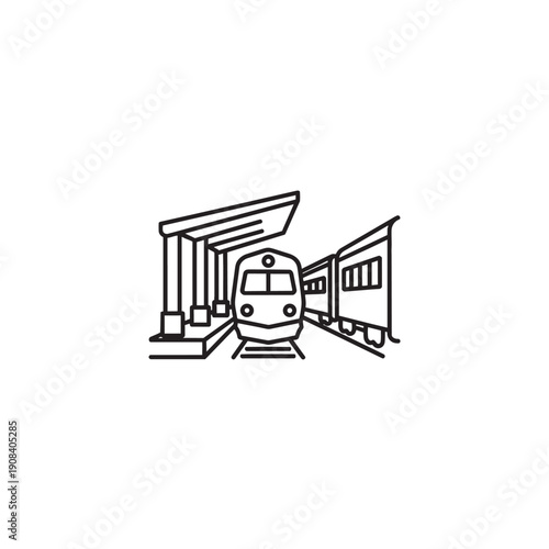 Black and white train arriving at a station platform transportation