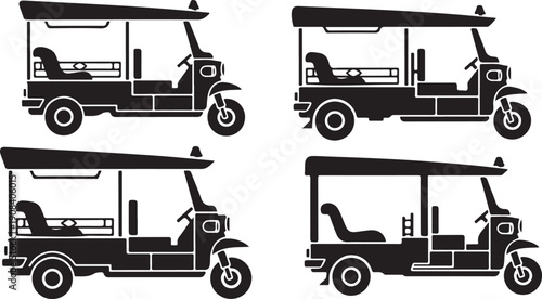 Black and white tuk silhouettes vehicle transportation