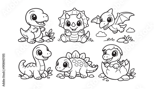 Cute Hand Drawn Dinosaur Coloring Page for Kids Fun Cartoon Dino Outline Illustration