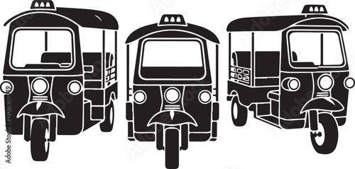 Black and white tuk vehicle motorcycle tricycle transportation