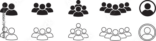 black and white people group icons