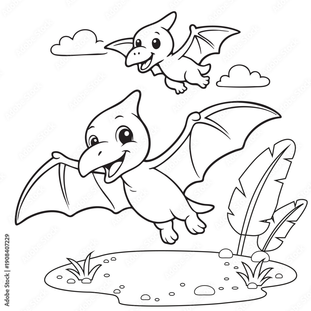 Fototapeta premium Cute Hand Drawn Dinosaur Coloring Page for Kids Fun Cartoon Dino Outline Illustration