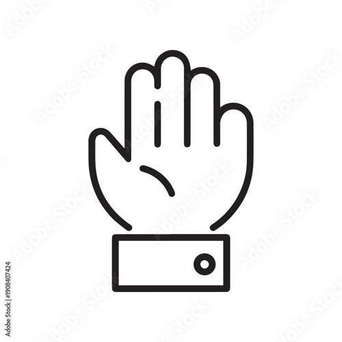 Minimalist Raised Hand Palm Line Art Icon for Stop Gesture or Oath Taking Concepts