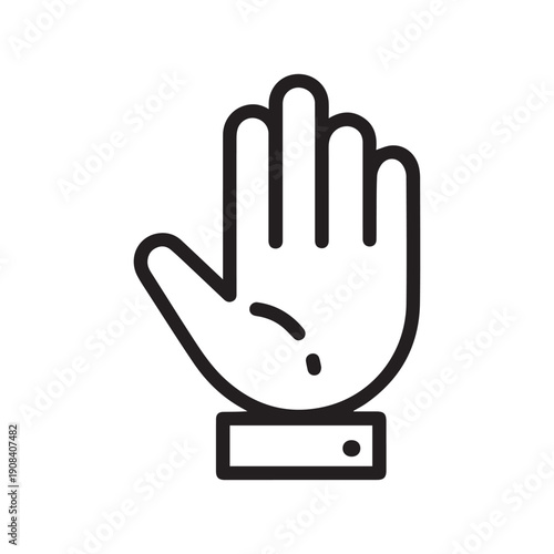 Minimalist Raised Hand Palm Line Art Icon for Stop Gesture or Oath Taking Concepts