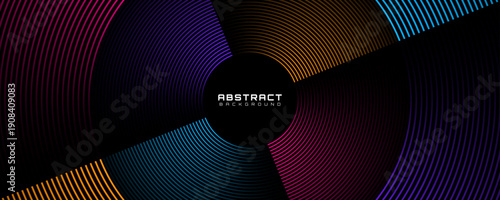 3D colorful lines techno abstract background on dark space with glowing circles effect decoration. Modern graphic design element stripes style concept for web, art, flyer, card, or brochure cover