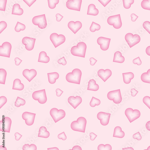 Seamless pattern of lines forming a heart or love in a dark pink gradient. Light pink background for wrapping paper, Valentine's Day decorations, cards, textiles, handkerchiefs, scarves, covers