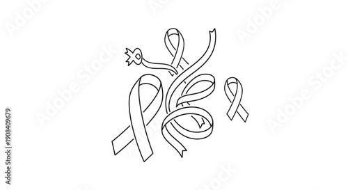 Intertwined awareness ribbons with star symbol on white background for support and cause