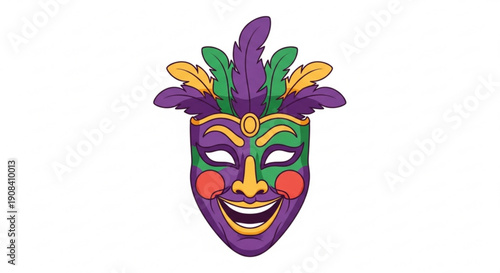 Vibrant mardi gras mask with colorful feathers and decorative details perfect for carnival celebrations and festive occasions