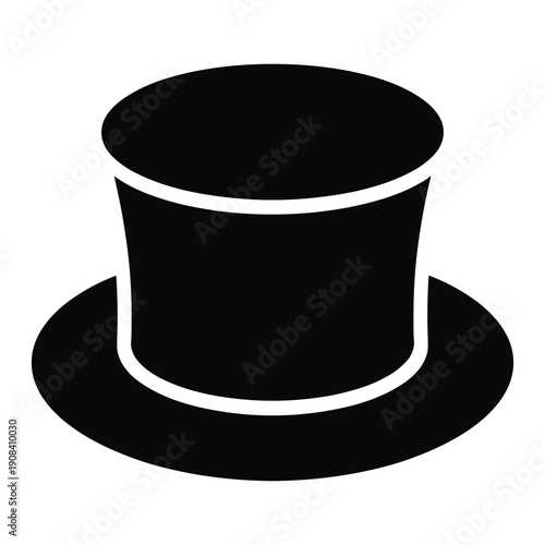 Elegant black top hat with white trim on plain background