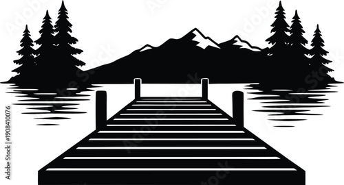 Empty dock set against a serene breathtaking lake image vector isolated on white background white background