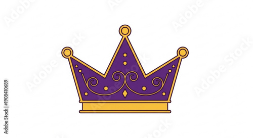 Purple crown with gold accents and ornaments on white background symbolizing royalty and luxury
