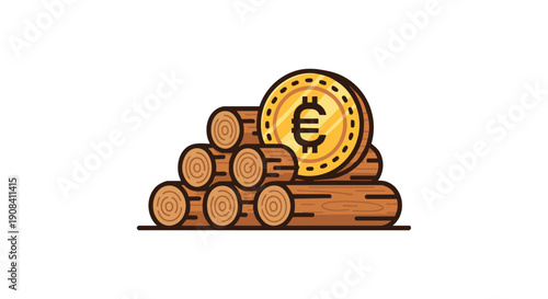 Wooden Logs and Coins Resource Mining Concept
