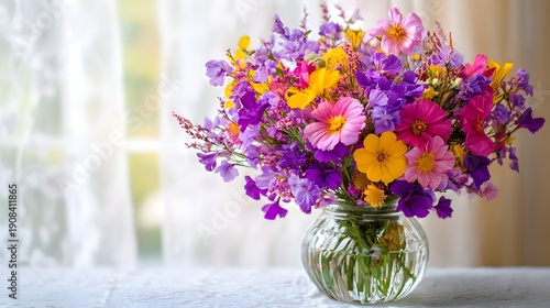 Wallpaper Mural Vibrant Bouquet of Wildflowers in a Glass Vase by the Window. Torontodigital.ca
