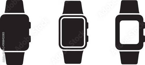 Black smartwatch silhouettes in three different views smart watch wearable technology