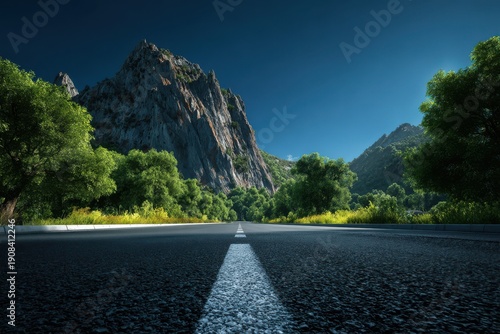 Wallpaper Mural Asphalt road square and green forest with mountain natural landscape under blue sky : Generative AI. Torontodigital.ca