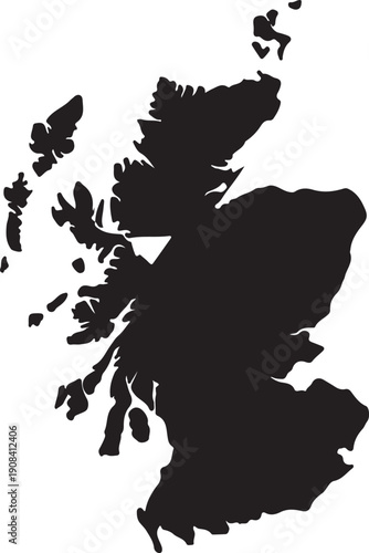 Scotland map outline with islands and coastlines in one piece