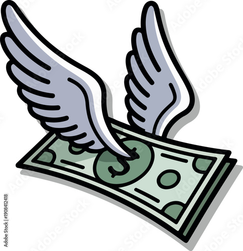 Flying Dollar Bill with Wings