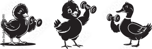 Muscle duck, Bird Fitness Mascot Trio