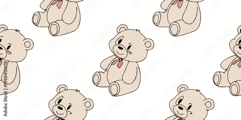 Fototapeta premium Gemini saidCute vector illustration set featuring a seamless pattern of brown teddy bears and fun cartoon animals like pandas and cats designed with love for a baby child's joy
