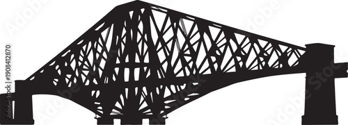 Steel truss bridge structure illustration with latticework design and piers