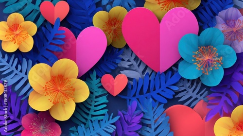 Wallpaper Mural Bright floral Hearts paper Valentines day art background wallpaper for Love gift package. Torontodigital.ca