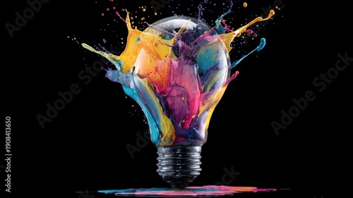 Wallpaper Mural Creative light bulb explodes with colorful paint and splashes on a black background. Think differently creative idea concept. Torontodigital.ca
