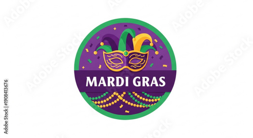 Mardi gras colorful mask and beads logo for festive party celebration