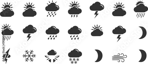 Weather Forecast Icon Set Black Silhouette Symbols