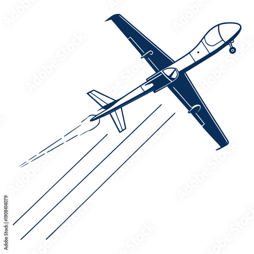 Dark blue unmanned aerial vehicle firing missile from underneath