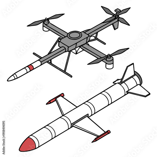 Drone launching missile concept gray drone white missile