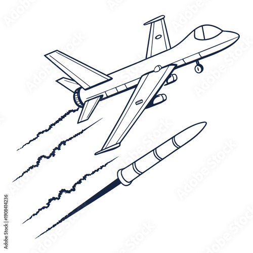 Futuristic combat drone firing missile forward aircraft
