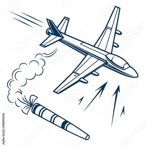 Futuristic military U A V deploying missile drone airplane