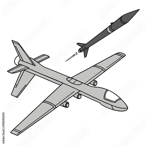 Gray military drone launching dark gray missile gray drone