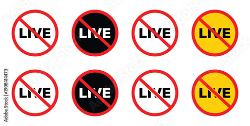 A set of eight icons indicating that live streaming or recording is prohibited.