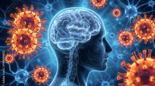 Nipah virus impact on human brain health scientific illustration in medical research digital environment educational concept