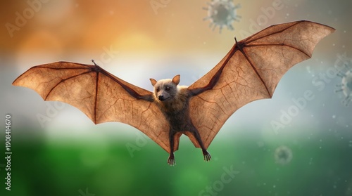 Flying fruit bat spreading nipah virus tropical rainforest wildlife photography natural habitat close-up ecological impact