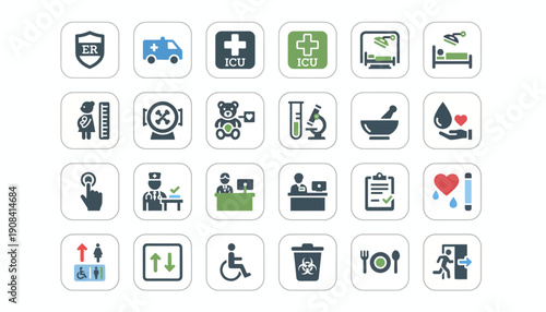 Hospital Medical Icons � Solid Filled Vector Signage for Healthcare & Clinical Facilities