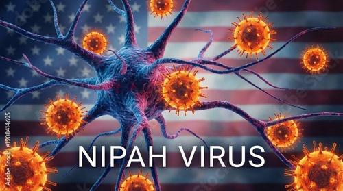Nipah virus outbreak awareness usa scientific illustration digital art close-up health risk awareness