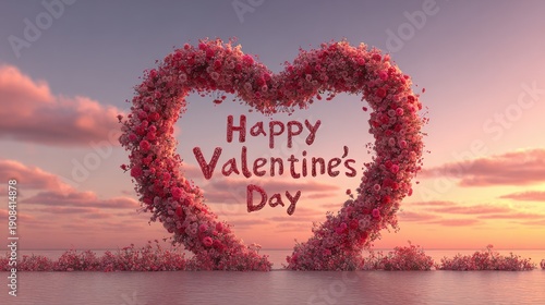 Wallpaper Mural Happy Valentines Day Text Banner with Heart Shaped Floral Arch at Sunset. Torontodigital.ca