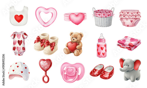 Pink heart nursery baby girl accessories set