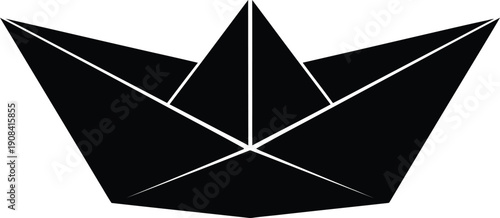 A black origami boat on a white background