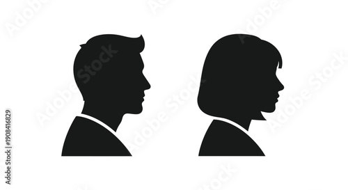 Silhouettes of a man and woman in profile facing opposite directions