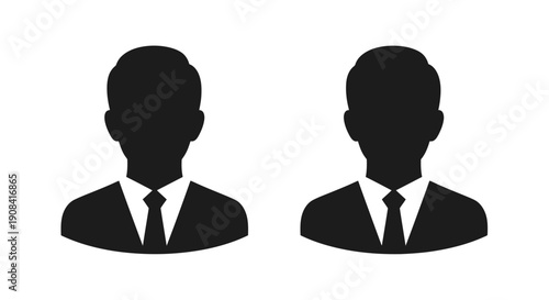 Two identical black silhouettes of men in suits and ties