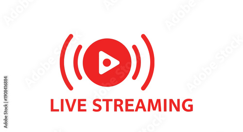 Red live streaming icon with play button and text below