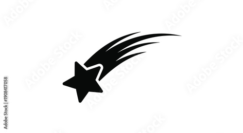 Simple black silhouette of a shooting star against a white background